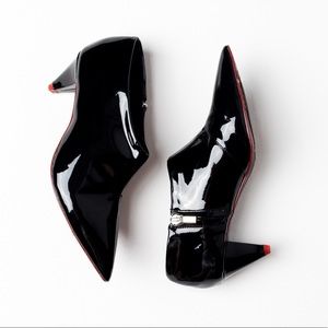 ZARA Black Patent Leather Ankle Boots Kitten Heels